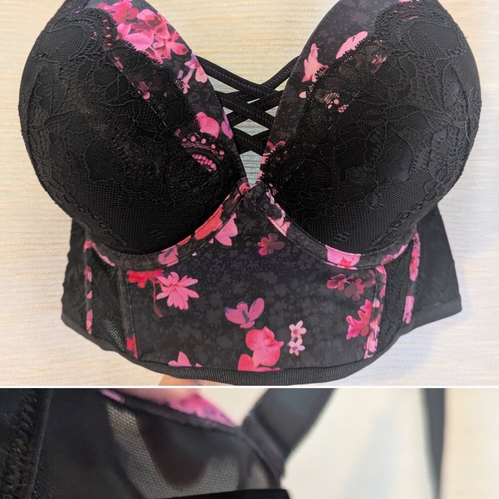 Floral Lace Black and Pink Women's Bralette